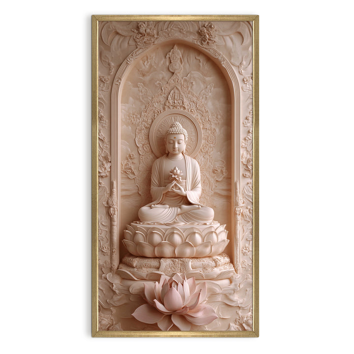 Buddha Meditation Portrait Wall Art, HD Canvas Print, Golden Box Framed, Ready to Hang, (48 In x 24 In) (BDWA38)
