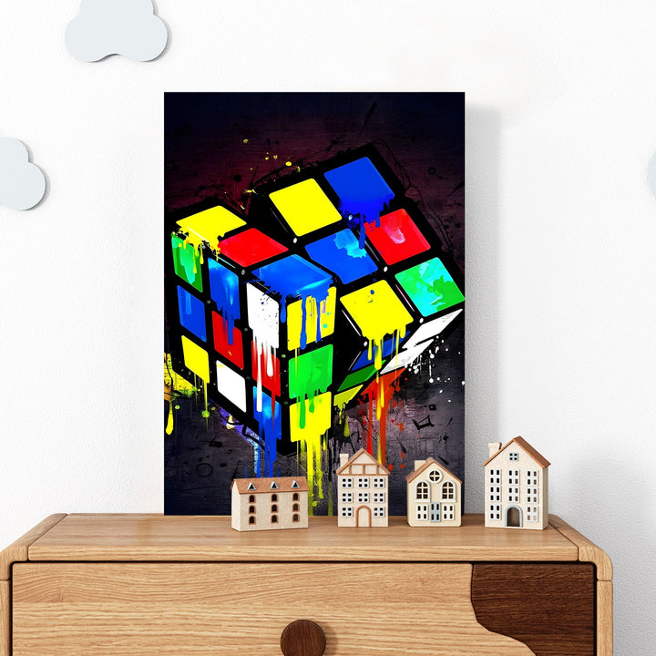 Rubik’s Cube Pop - Dripping Colors Graffiti Style Wall Art, HD Canvas Print, Framed, Ready to Hang. (POMWA346)