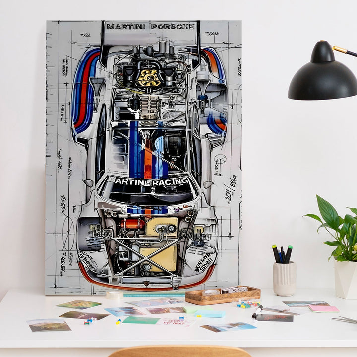 Martini Porsche Blueprint Wall Art Painting, HD Canvas Print, Framed, Ready to Hang. (POMWA229)