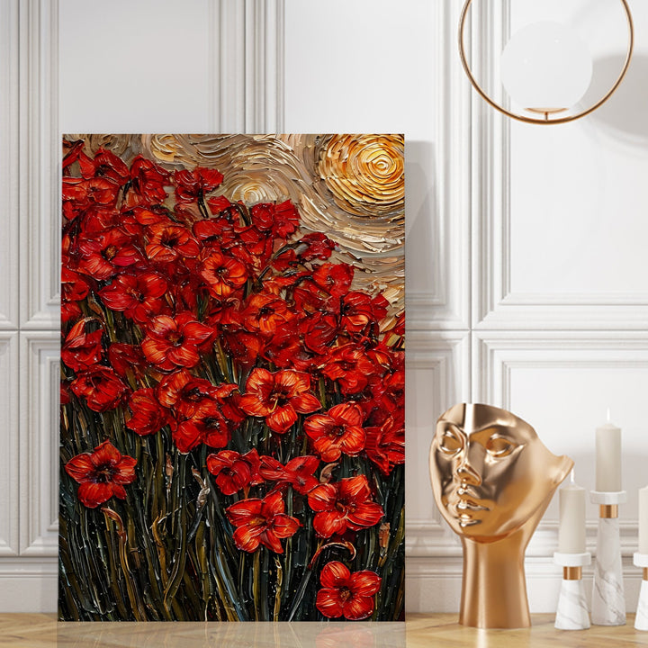 Crimson Glow Wall Art Painting, HD Canvas Print, Framed, Ready to Hang. (FLBWA38)