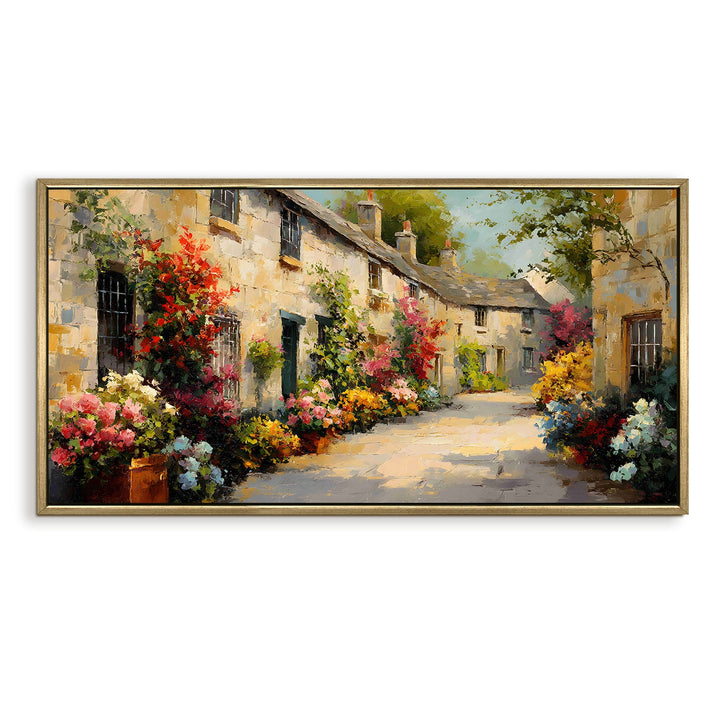 Cotswold Lane Blossoms Wall Art, HD Canvas Print, Golden Floater Framed, Ready to Hang, (24 In x 48 In) (EURP-WA-11)