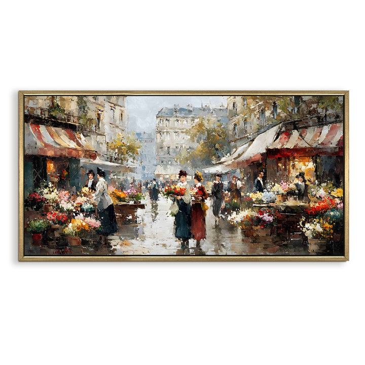 Paris Market Charm Wall Art, HD Canvas Print, Golden Floater Framed, Ready to Hang, (24 In x 48 In). (EURP-WA-01)