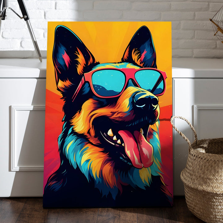 Sunglass Shepherd Wall Art Painting, HD Canvas Print, Framed, Ready to Hang. (POMWA278)