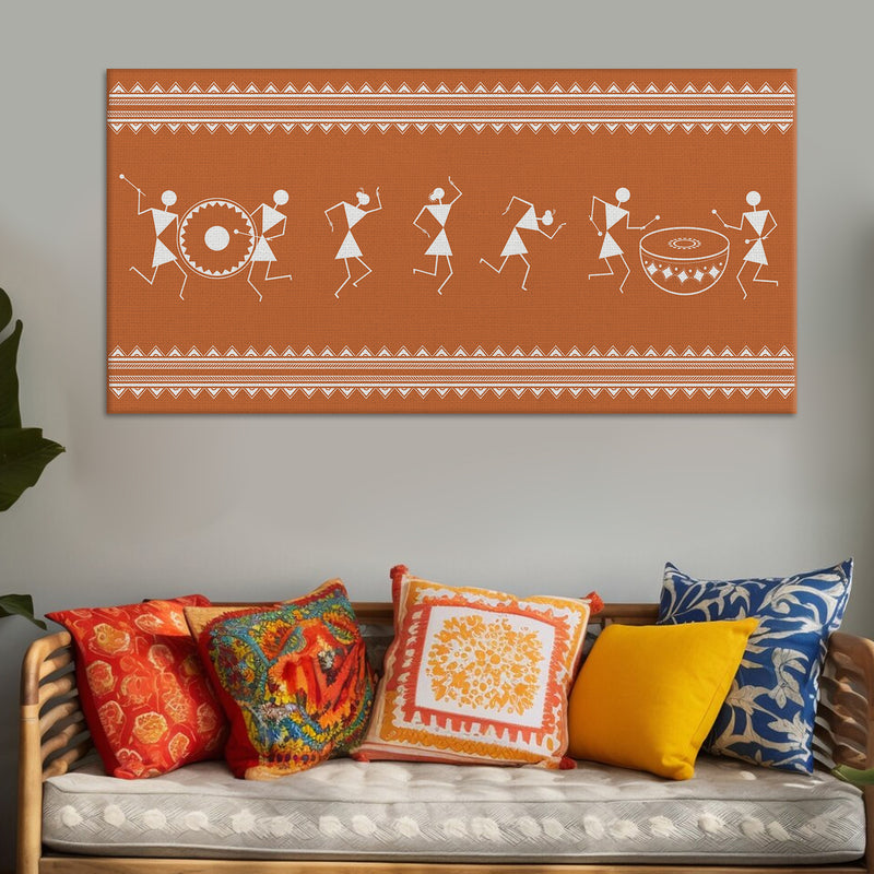 Indian Ethnic Warli Wall Art Canvas Painting For Home and Office Wall Decoration