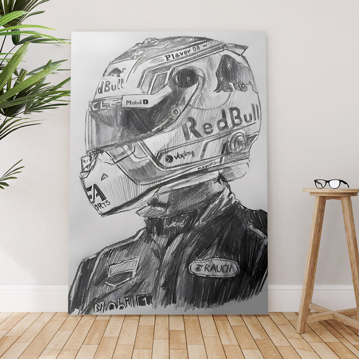 Red Bull Racer – Monochrome Sketch Wall Art, HD Canvas Print, Framed, Ready to Hang. (POMWA331)