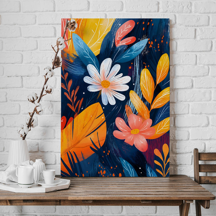 Vivid Blooms in Twilight Wall Art Painting, HD Canvas Print, Framed, Ready to Hang. (FLMWA76)