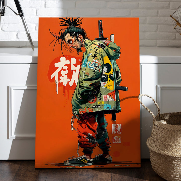 Katana & Kicks Wall Art Painting, HD Canvas Print, Framed, Ready to Hang. (POMWA311)