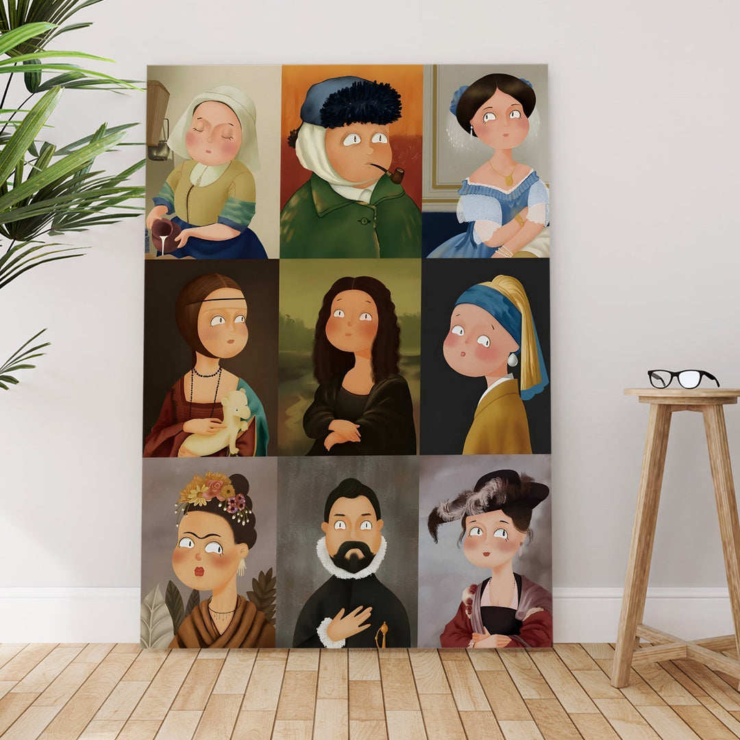 Mini Mona & Friends Wall Art Painting, HD Canvas Print, Framed, Ready to Hang. (POMWA300)