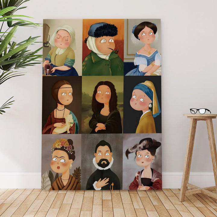 Mini Mona & Friends Wall Art Painting, HD Canvas Print, Framed, Ready to Hang. (POMWA300)