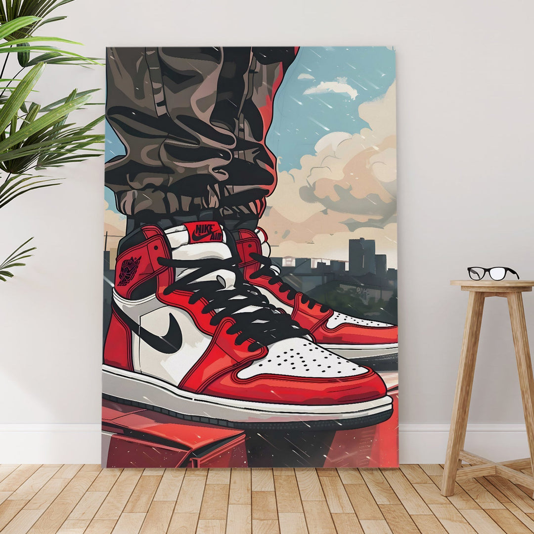 Rooftop Kicks – Urban Sneaker Wall Art, HD Canvas Print, Framed, Ready to Hang. (POMWA329)