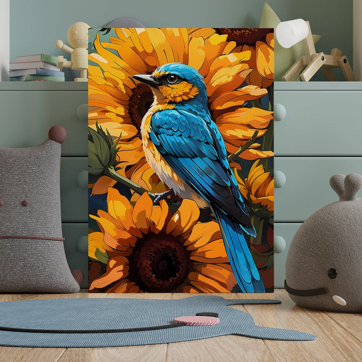 Golden Bloom & Azure Song Wall Art Painting, HD Canvas Print, Framed, Ready to Hang. (BOMWA114)