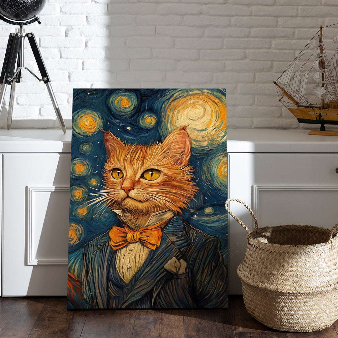 The Feline Van Gogh Wall Art Painting, HD Canvas Print, Framed, Ready to Hang. (VGCWA117)