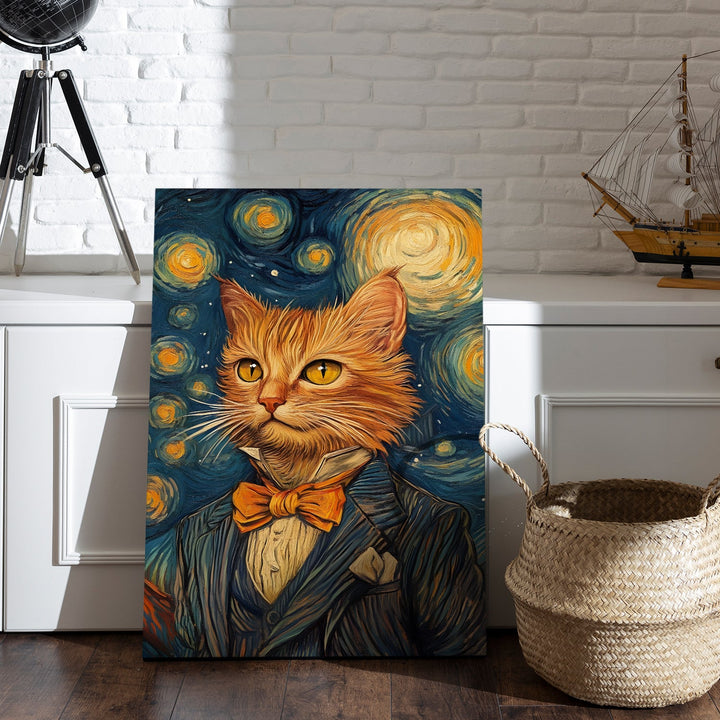 The Feline Van Gogh Wall Art Painting, HD Canvas Print, Framed, Ready to Hang. (VGCWA117)