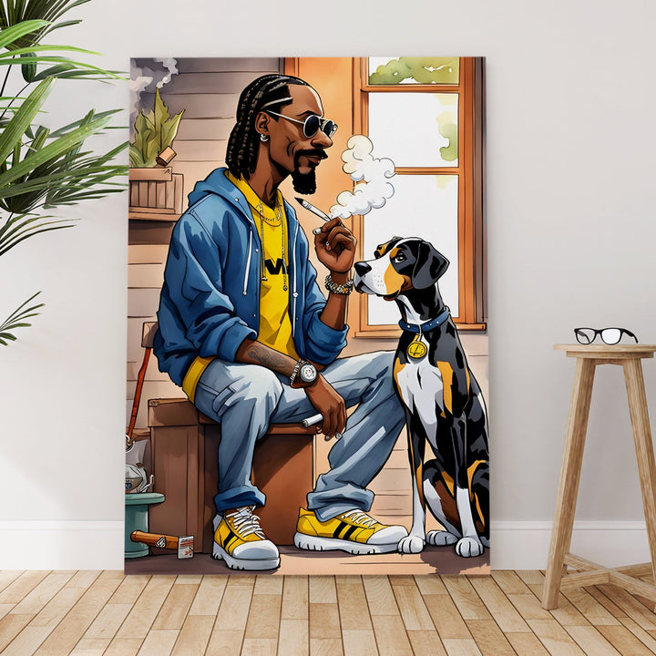 Chronic Vibes & Canine Ties Wall Art Painting, HD Canvas Print, Framed, Ready to Hang. (POMWA302)