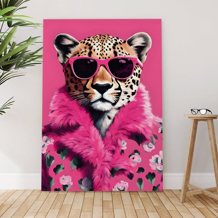 Panthera in Pink Wall Art Painting, HD Canvas Print, Framed, Ready to Hang. (POMWA292)