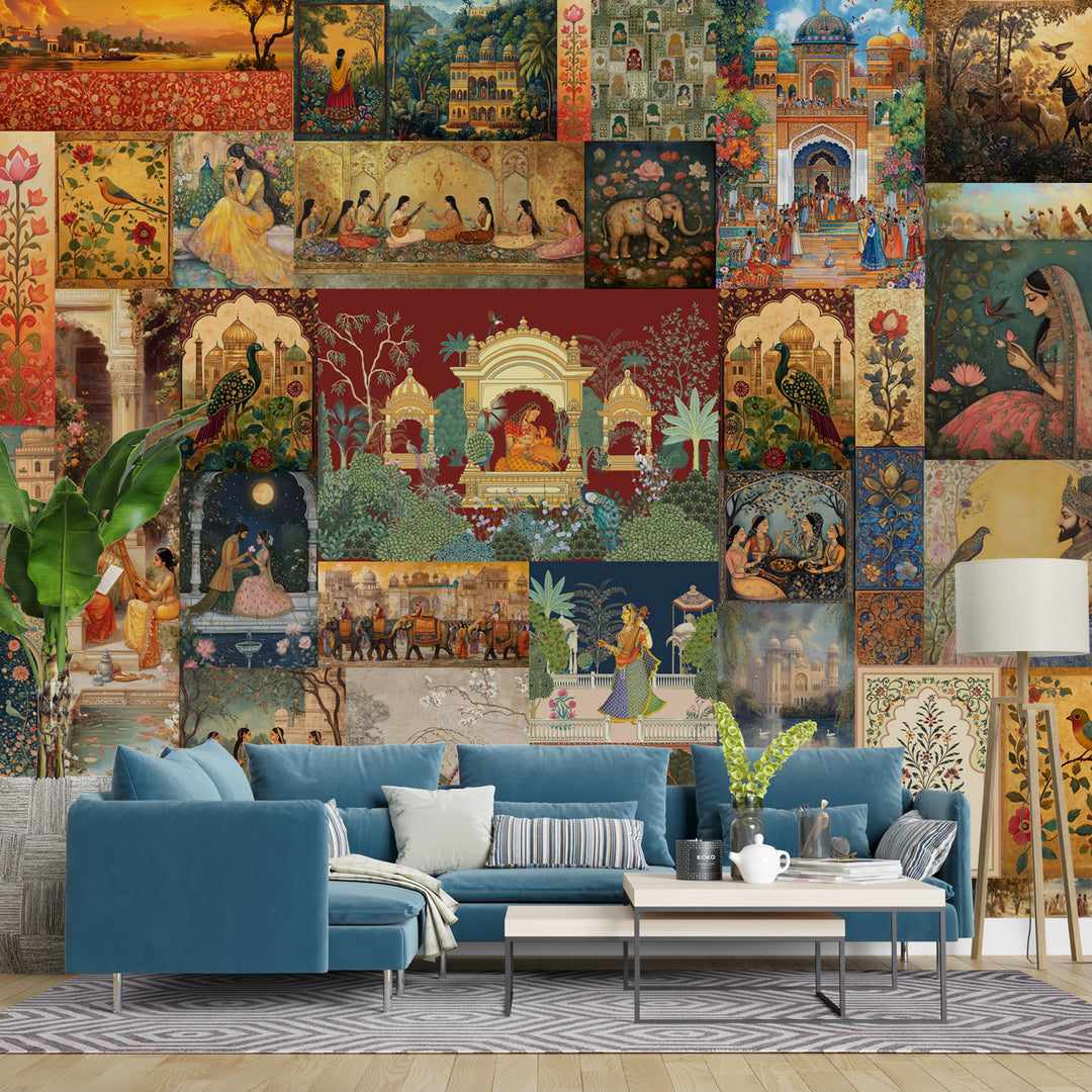 Royal Miniature India Collage Wall Art – Traditional Mughal & Rajasthani Heritage Wall Décor (PATCH009)