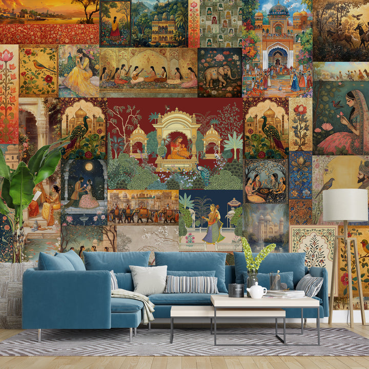 Royal Miniature India Collage Wall Art – Traditional Mughal & Rajasthani Heritage Wall Décor (PATCH009)