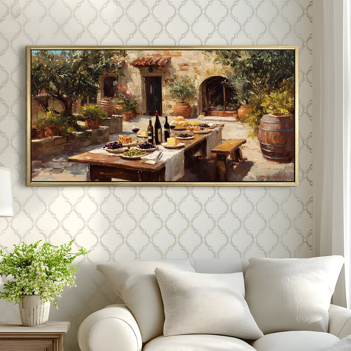 Vintage European Dining Wall Art, HD Canvas Print, Golden Floater Framed, Ready to Hang, (24 In x 48 In). (EURP-WA-03)