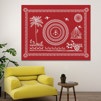 Indian Ethnic Warli Wall Art Large Size Canvas Painting For Home Decoration