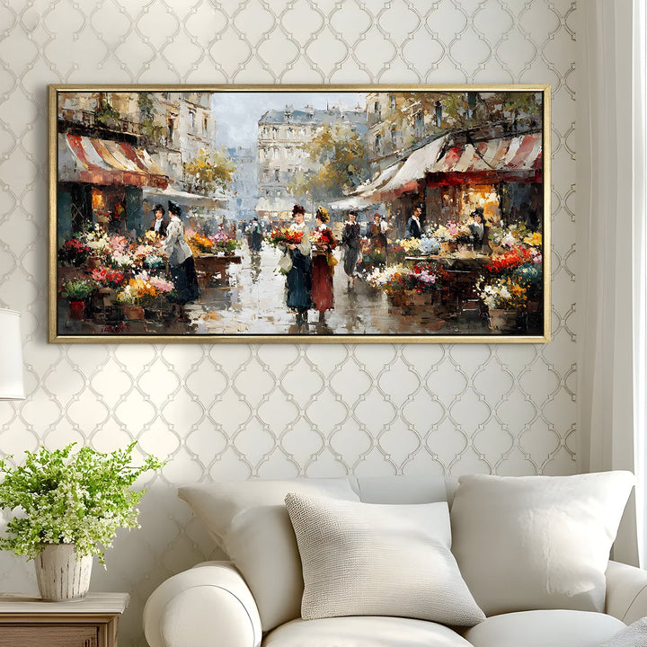 Paris Market Charm Wall Art, HD Canvas Print, Golden Floater Framed, Ready to Hang, (24 In x 48 In). (EURP-WA-01)