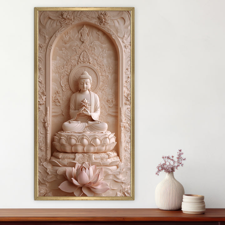 Buddha Meditation Portrait Wall Art, HD Canvas Print, Golden Box Framed, Ready to Hang, (48 In x 24 In) (BDWA38)