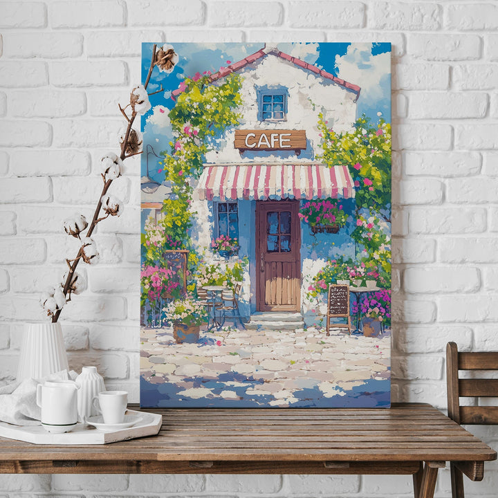 Floral Café Getaway Wall Art Painting, HD Canvas Print, Framed, Ready to Hang. (POMWA61)