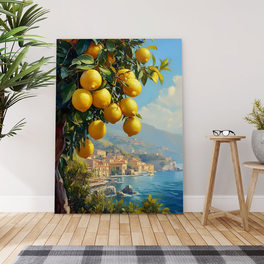 Citrus Coastline Charm Wall Art Painting, HD Canvas Print, Framed, Ready to Hang. (POMWA59)