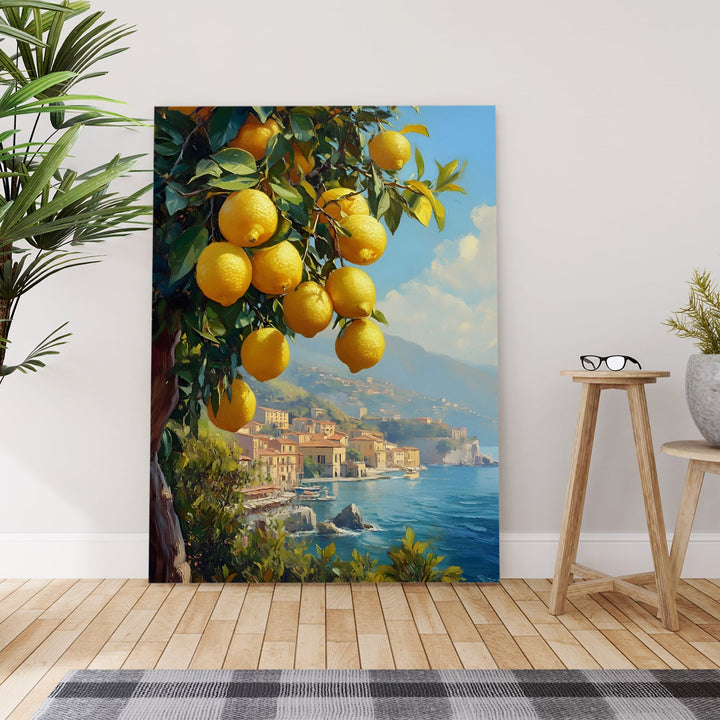 Citrus Coastline Charm Wall Art Painting, HD Canvas Print, Framed, Ready to Hang. (POMWA59)