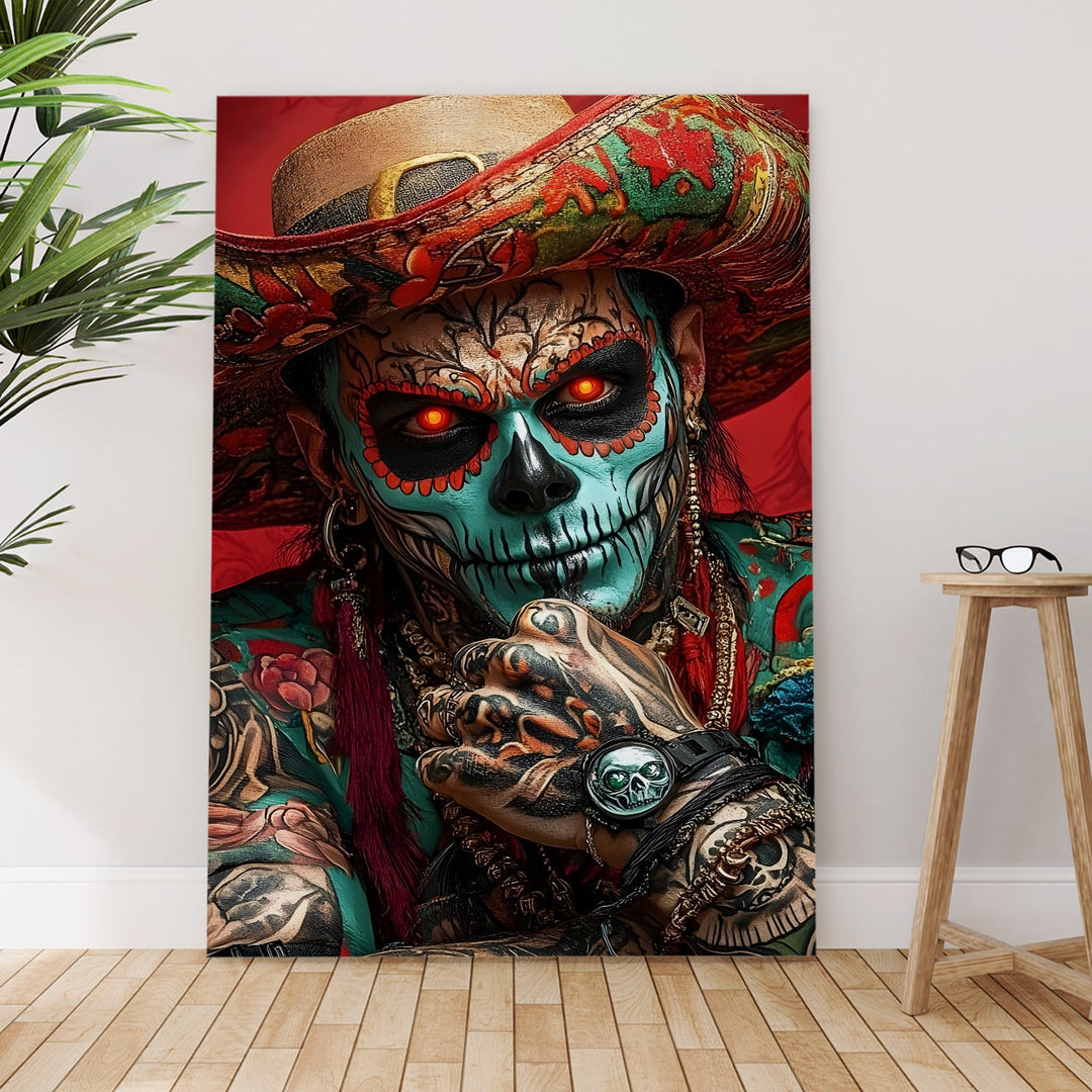 Skull & Flame Wall Art Painting, HD Canvas Print, Framed, Ready to Hang. (POMWA289)
