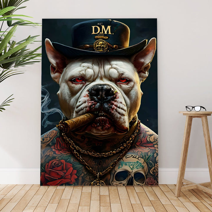 Boss Bulldog – Gangster Dog Wall Art Painting, HD Canvas Print, Framed, Ready to Hang. (POMWA326)