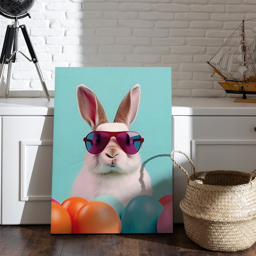 Cool Bunny Vibes Wall Art Painting, HD Canvas Print, Framed, Ready to Hang. (POMWA162)