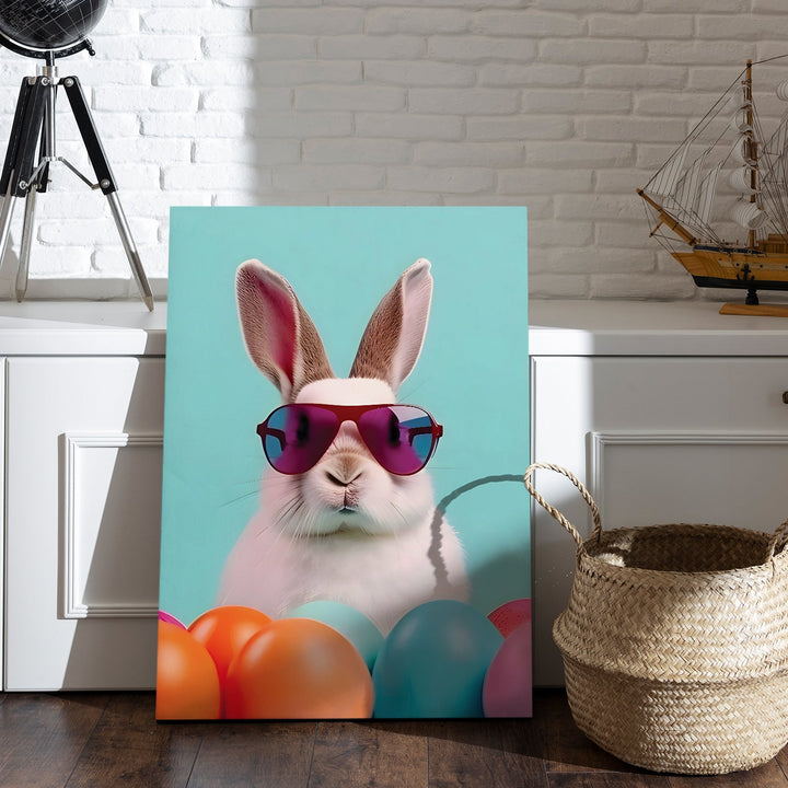 Cool Bunny Vibes Wall Art Painting, HD Canvas Print, Framed, Ready to Hang. (POMWA162)