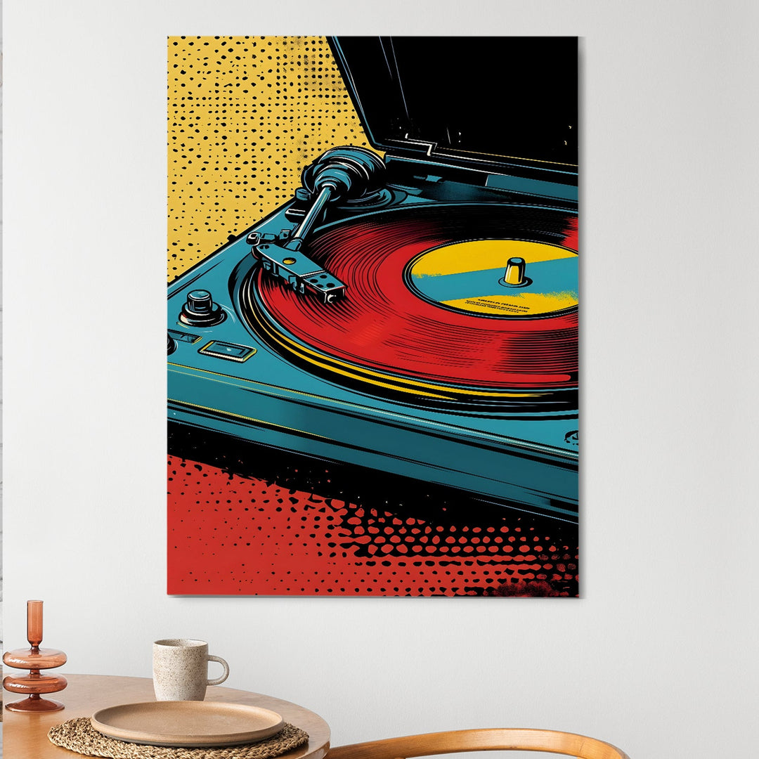 Retro Vinyl Turntable – Pop Wall Art, HD Canvas Print, Framed, Ready to Hang. (POMWA341)