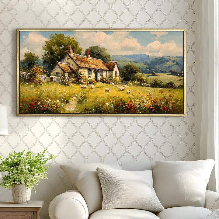 European Countryside Vintage Wall Art, HD Canvas Print, Golden Floater Framed, Ready to Hang, (24 In x 48 In). (EURP-WA-02)
