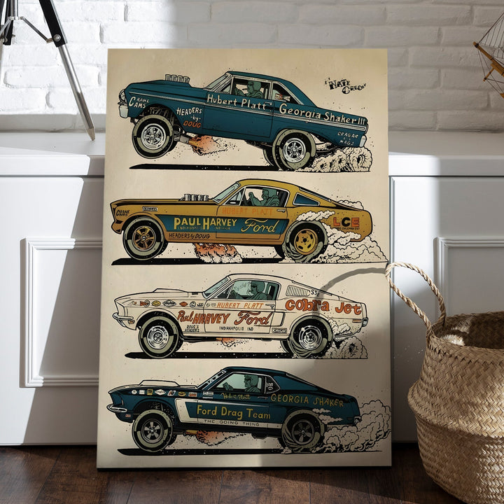 Ford Drag Kings Wall Painting, HD Canvas Print, Framed, Ready to Hang. (POMWA206)
