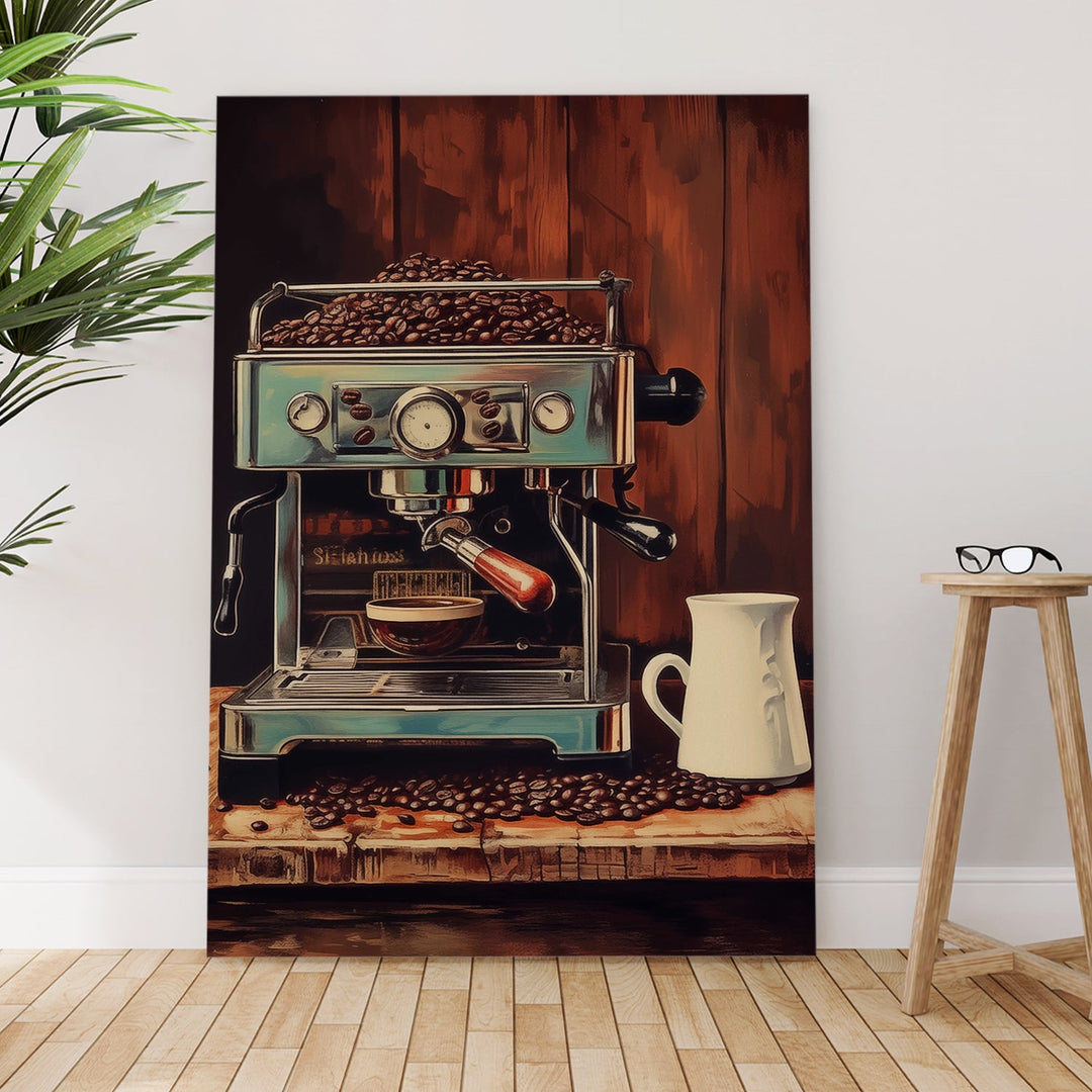 Vintage Coffee Machine Wall Art, HD Canvas Print, Framed, Ready to Hang. (POMWA350)