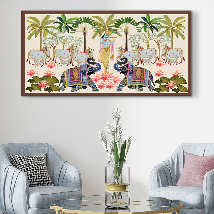 Indian Traditional Pichwai Wall Art Canvas Painting for Home Decor (PICHWA19)