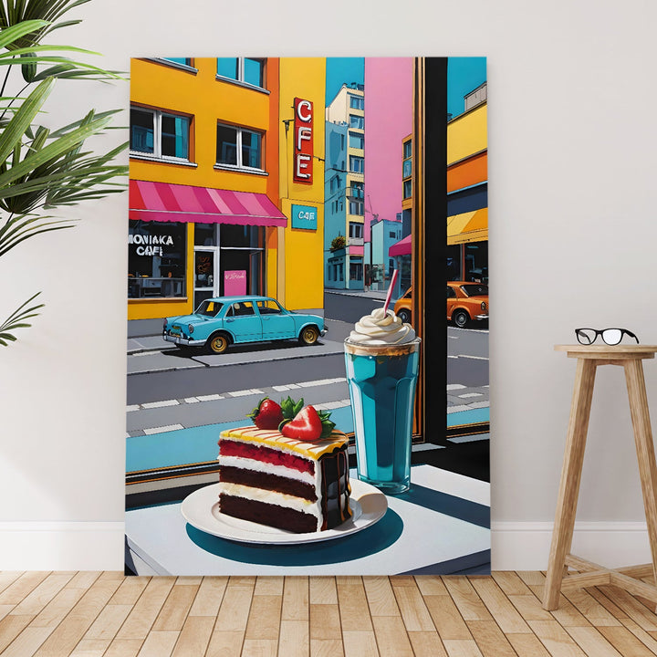 Café Corner Nostalgia Wall Art Painting, HD Canvas Print, Framed, Ready to Hang. (POMWA308)