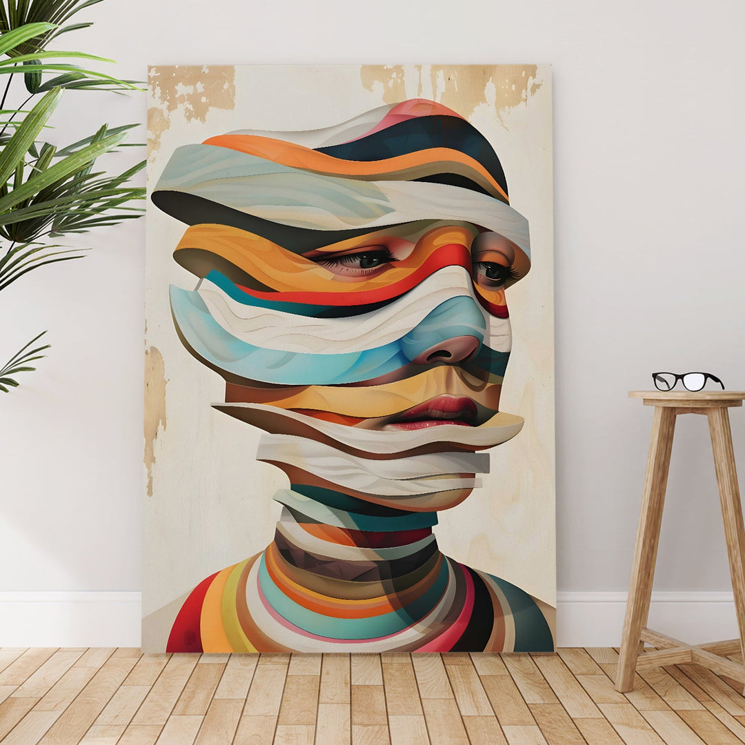 Layers of Identity – Abstract Surreal Portrait Wall Art Painting, HD Canvas Print, Framed, Ready to Hang. (POMWA319)