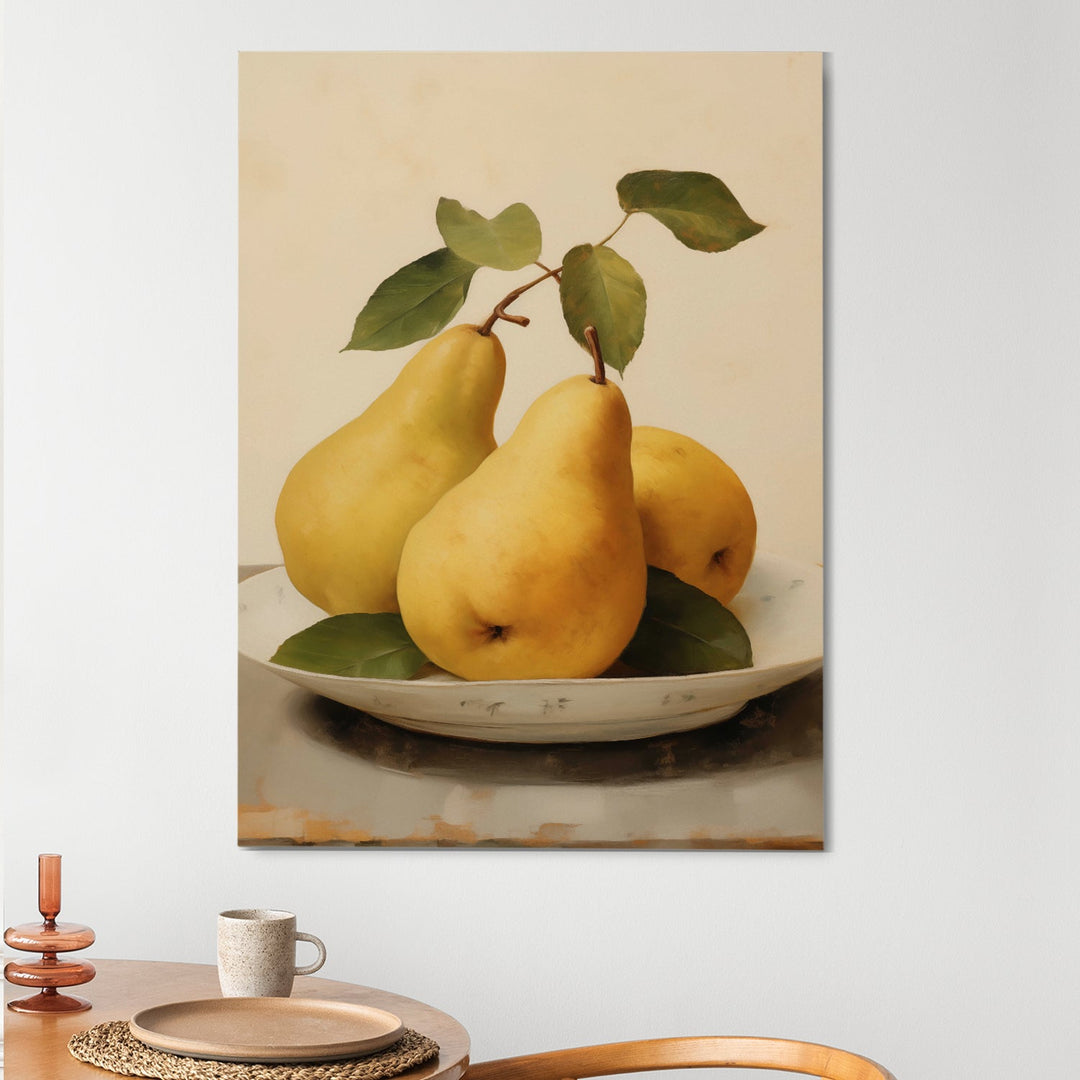 Golden Pears Still Life Wall Art, HD Canvas Print, Framed, Ready to Hang. (POMWA347)