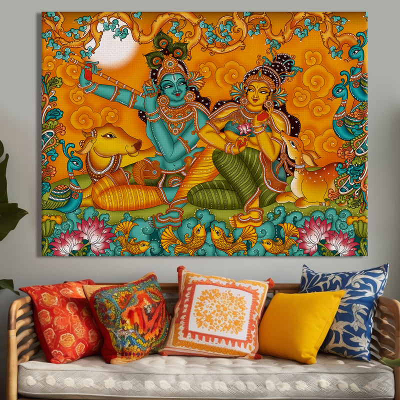 Indian Ethnic Kerala Mural Canvas Painting For Home and Office Wall Decoration