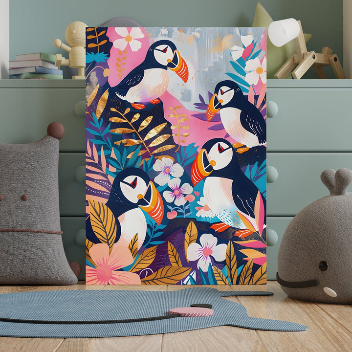 Tropical Puffin Paradise Wall Art Painting, HD Canvas Print, Framed, Ready to Hang. (MAXWA112)
