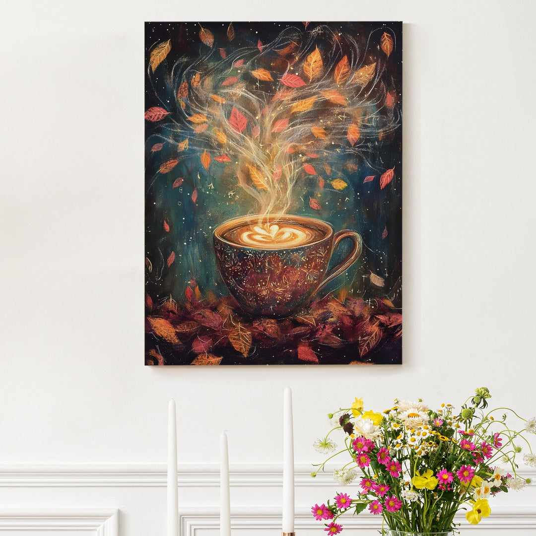 Autumn’s Coffee Magic Wall Art Painting, HD Canvas Print, Framed, Ready to Hang. (POMWA62)