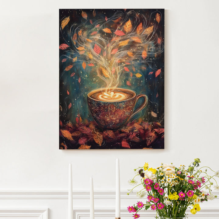 Autumn’s Coffee Magic Wall Art Painting, HD Canvas Print, Framed, Ready to Hang. (POMWA62)