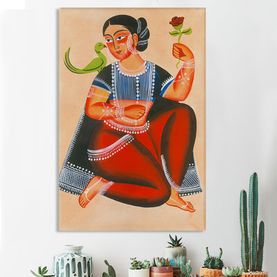 Indian Kalighat Wall Art Large Size Canvas Painting For Home and Office Wall Decoration