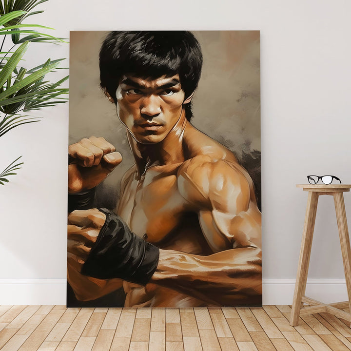 Martial Legend – Bruce Lee Inspired Hyper-Realistic Wall Art, HD Canvas Print, Framed, Ready to Hang. (POMWA334)