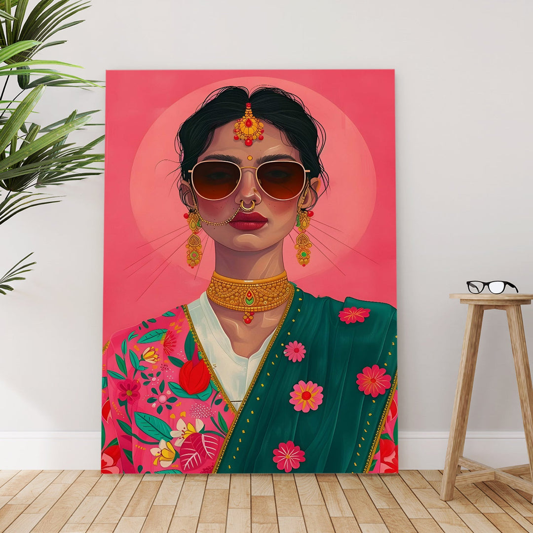 Desi Diva Wall Art Painting, HD Canvas Print, Framed, Ready to Hang. (POMWA231)