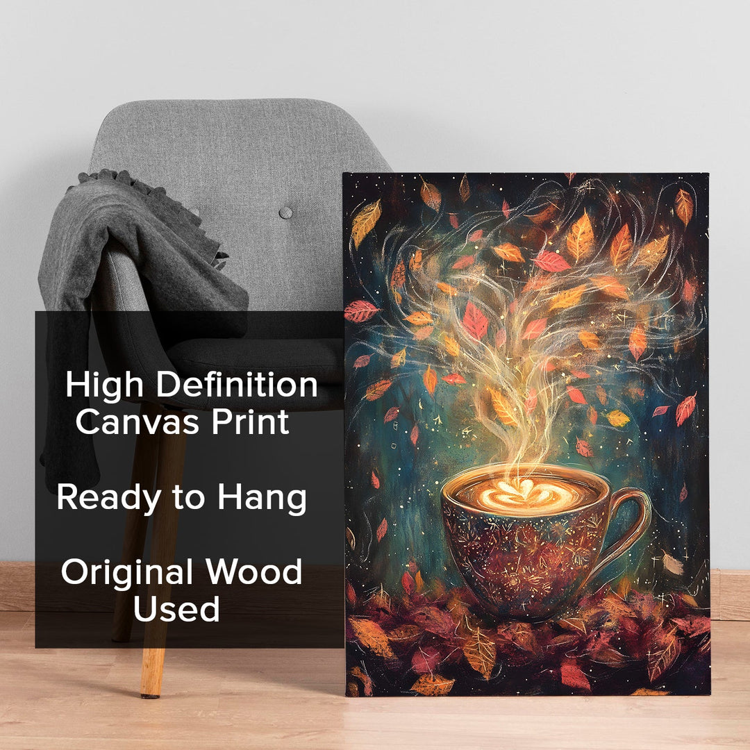 Autumn’s Coffee Magic Wall Art Painting, HD Canvas Print, Framed, Ready to Hang. (POMWA62)