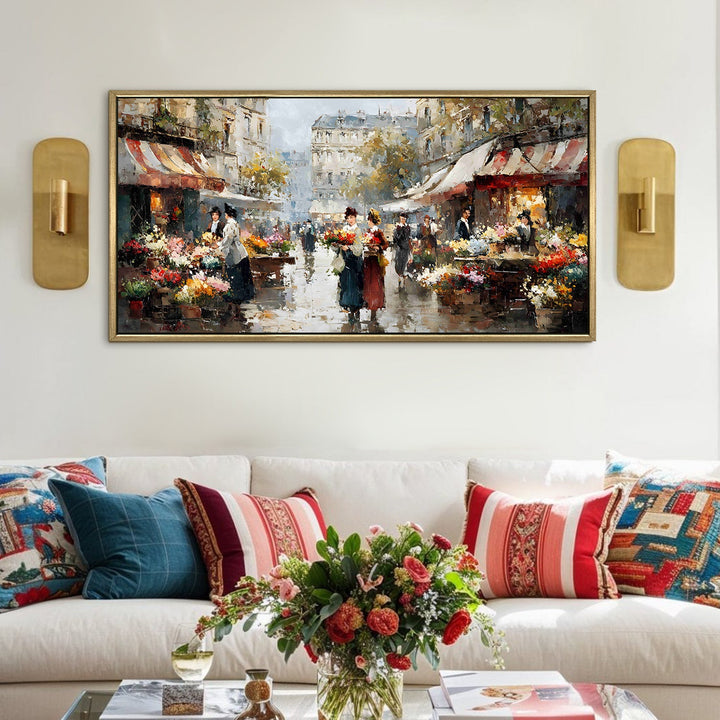 Paris Market Charm Wall Art, HD Canvas Print, Golden Floater Framed, Ready to Hang, (24 In x 48 In). (EURP-WA-01)