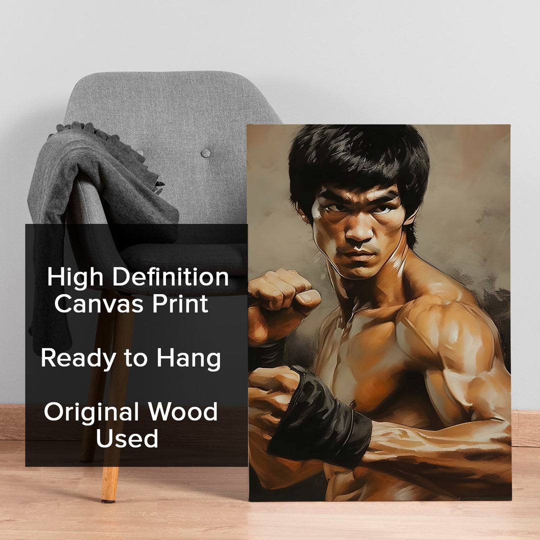 Martial Legend – Bruce Lee Inspired Hyper-Realistic Wall Art, HD Canvas Print, Framed, Ready to Hang. (POMWA334)